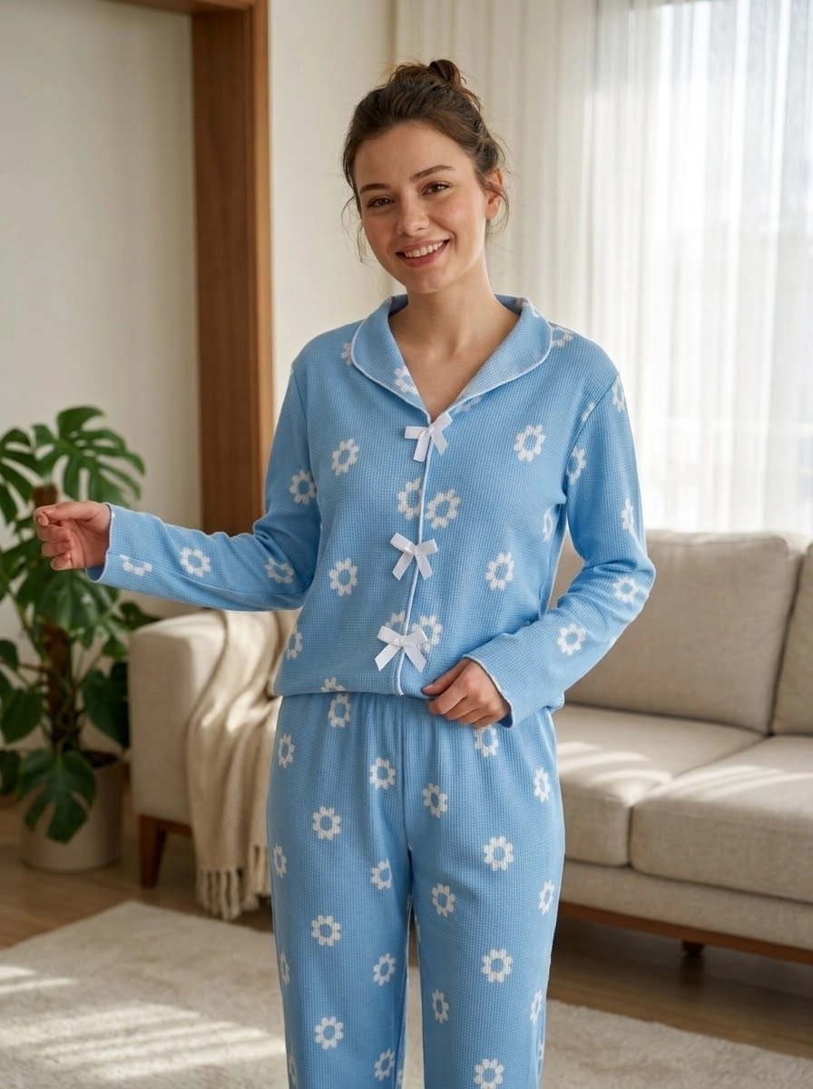 SÜPER SOFT YUMUŞAK DOKU Uzun Kollu Bayan Pijama Takımı - 11482