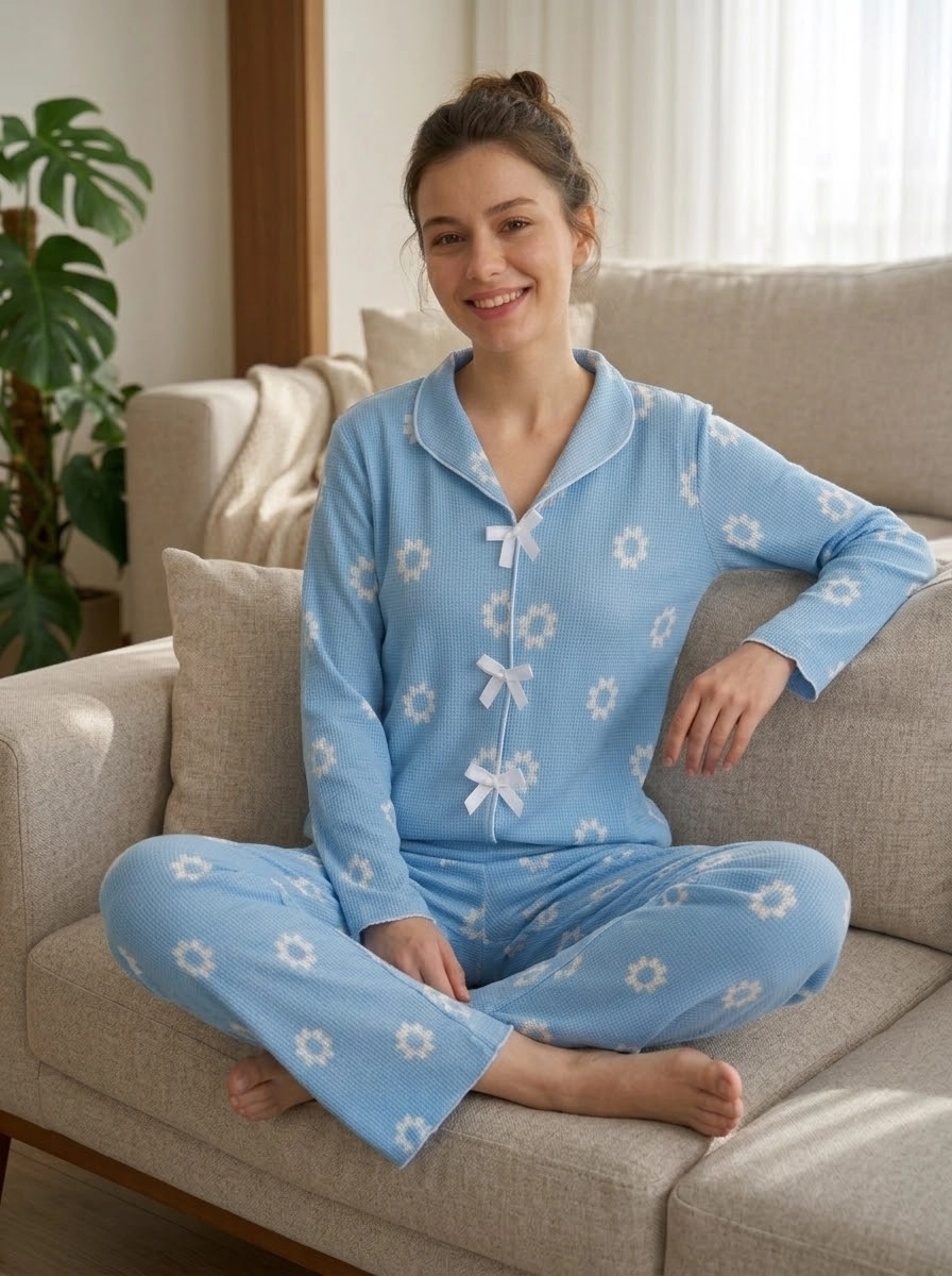 SÜPER SOFT YUMUŞAK DOKU Uzun Kollu Bayan Pijama Takımı - 11482