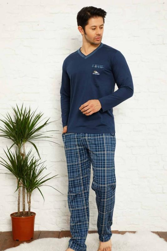1167 Uzun Kollu Erkek Pijama Takımı İndigo 2