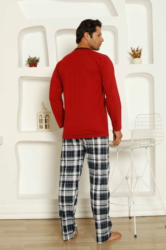 %100 Pamuk Uzun Kollu Erkek Pijama Takımı 1206 - BORDO