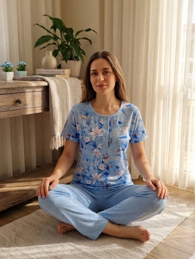 A KALİTE %100 PAMUK CEPLİ Kısa Kol Kadın Pijama Takımı 1200