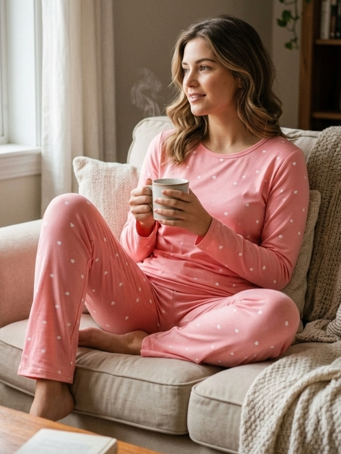 KIŞLIK Yumuşak Melisa Kumaş ŞARDONLU FUL LİKRALI Uzun Kol Kadın Pijama Takımı 15758