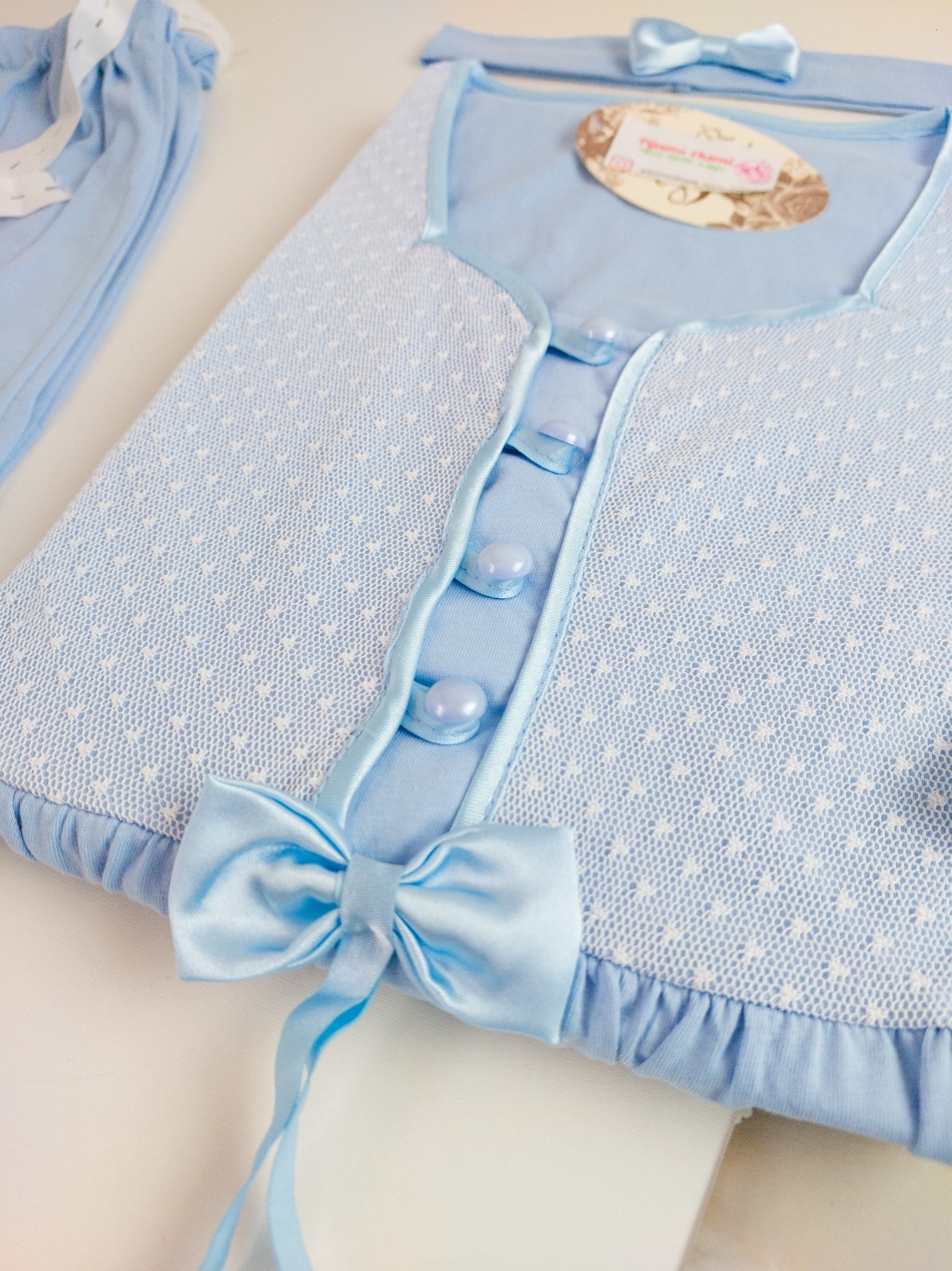 Yumuşak Dantel Detay Lohusa Pijama Takımı - 2378 Mavi