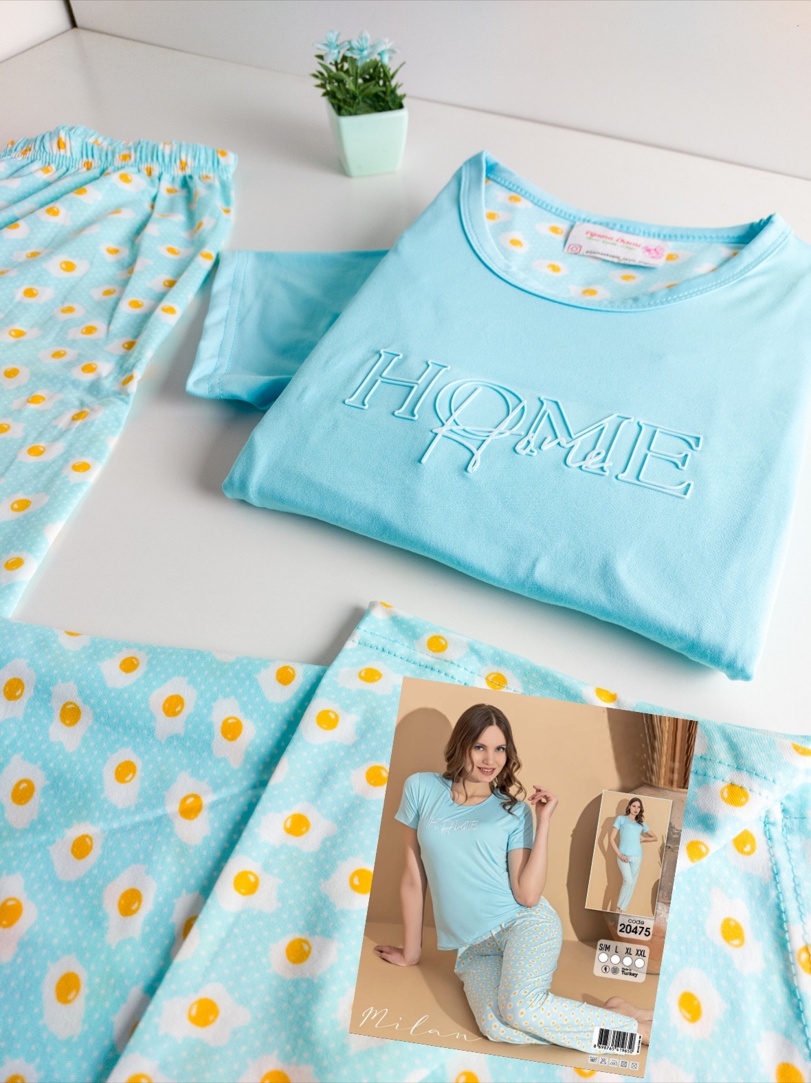 YUMUŞAK LİKRALI DOKU Kısa Kollu  Bayan Pijama Takımı - 20475