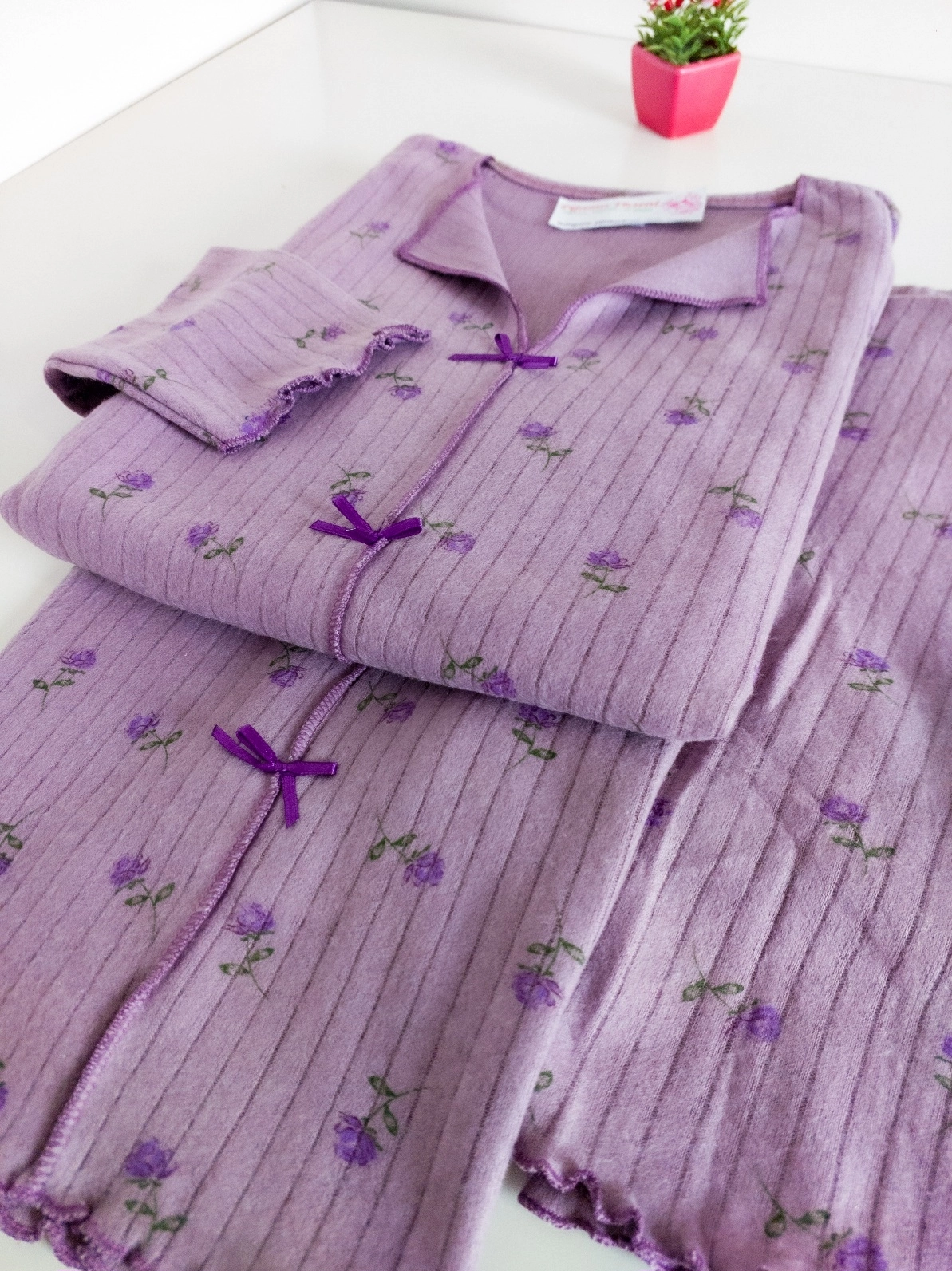 Kışlık Raporlu İnterlok Çiçek Desenli Kadın Pijama Takımı - 2678