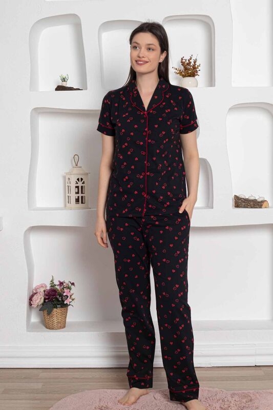 PAMUK Kısa Kollu  Bayan Pijama Takımı - 2785 Siyah