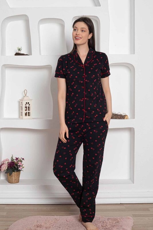 PAMUK Kısa Kollu  Bayan Pijama Takımı - 2785 Siyah