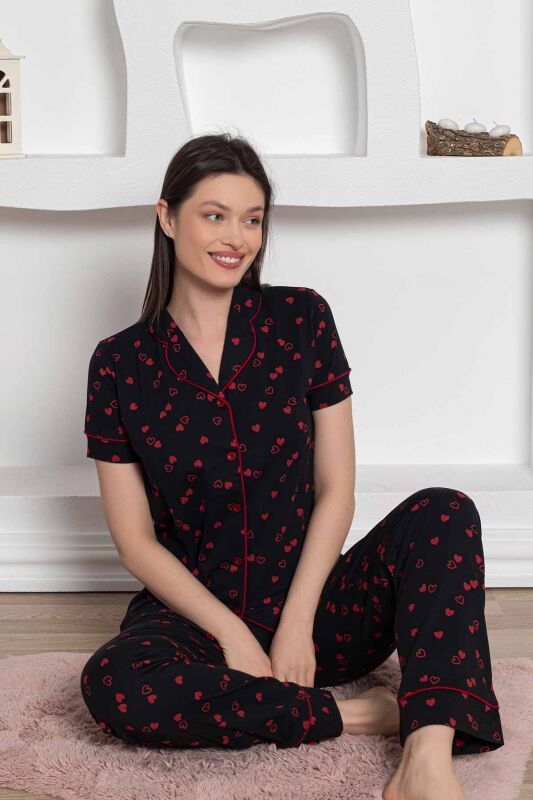 PAMUK Kısa Kollu  Bayan Pijama Takımı - 2785 Siyah