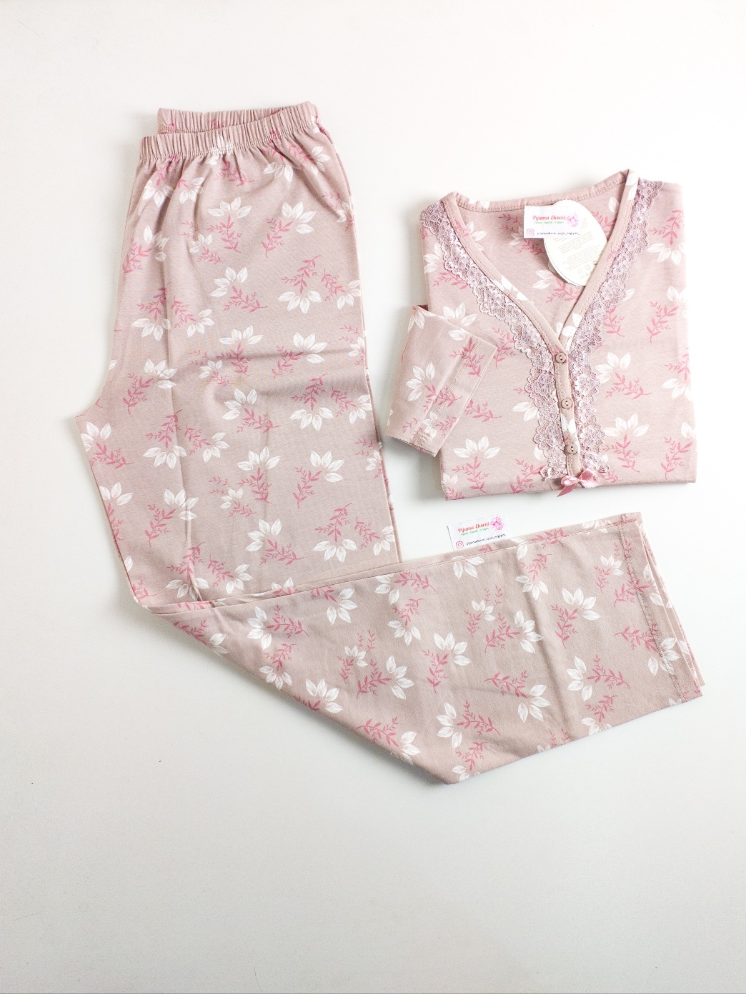 LİKRALI EKSTRA YUMUŞAK DOKU Çiçek  Desen Uzun Kollu Bayan Pijama Takımı - 2812