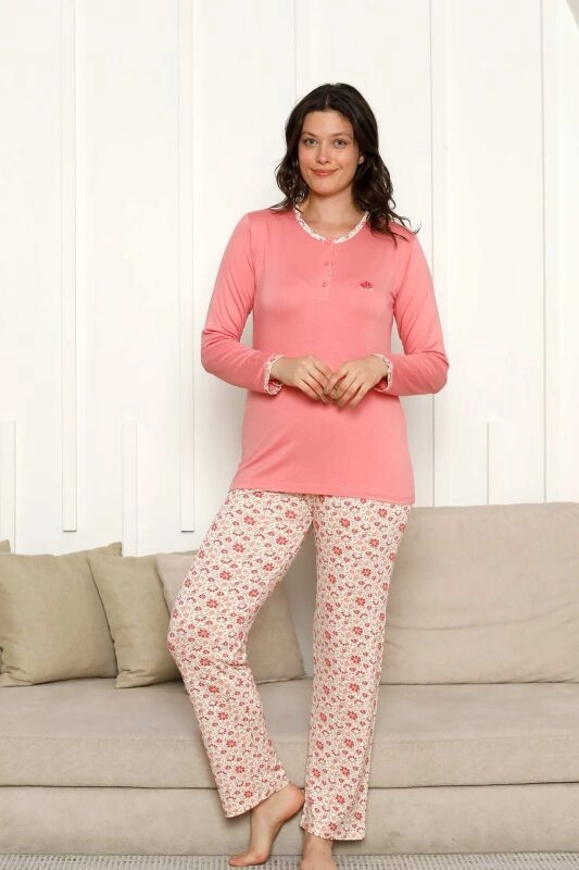 LİKRALI EKSTRA YUMUŞAK DOKU Çiçek Desen Bayan Pijama Takımı - 2846