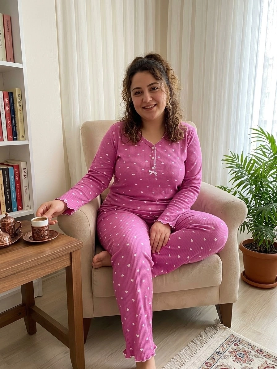 1. KALİTE FULL LİKRALI KAŞKORSE Büyük BEDEN Uzun Kollu Çiçek Desen Kadın Pijama  2965
