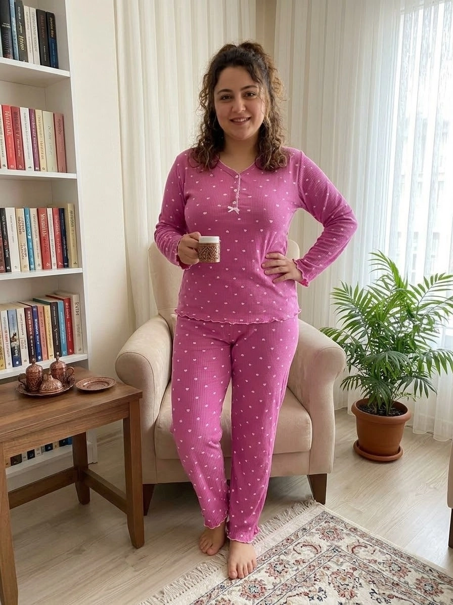 1. KALİTE FULL LİKRALI KAŞKORSE Büyük BEDEN Uzun Kollu Çiçek Desen Kadın Pijama  2965