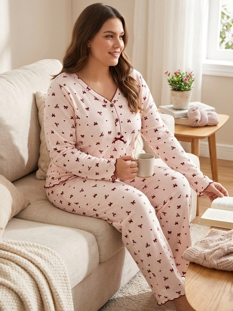1. KALİTE FULL LİKRALI KAŞKORSE Büyük BEDEN Uzun Kollu Çiçek Desen Kadın Pijama  2975