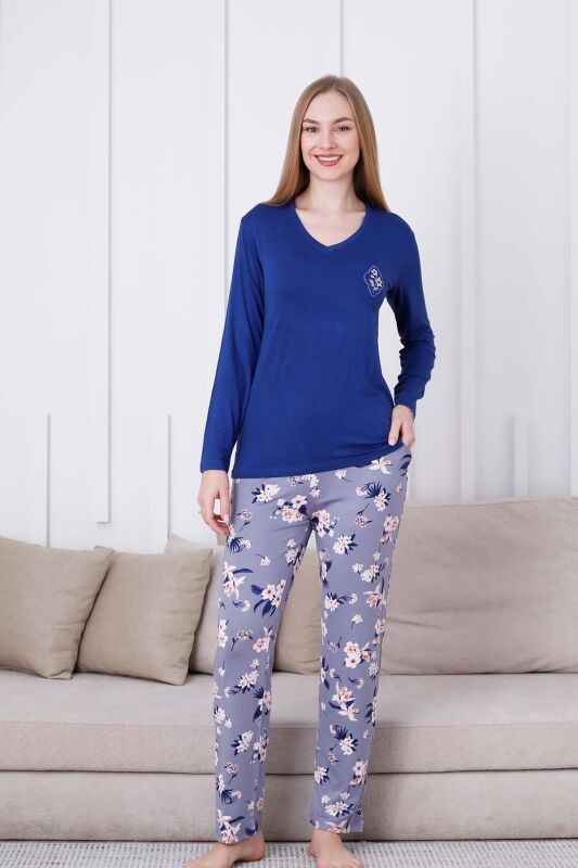 LİKRALI EKSTRA YUMUŞAK Çiçek Desen Bayan Pijama Takımı - 2837