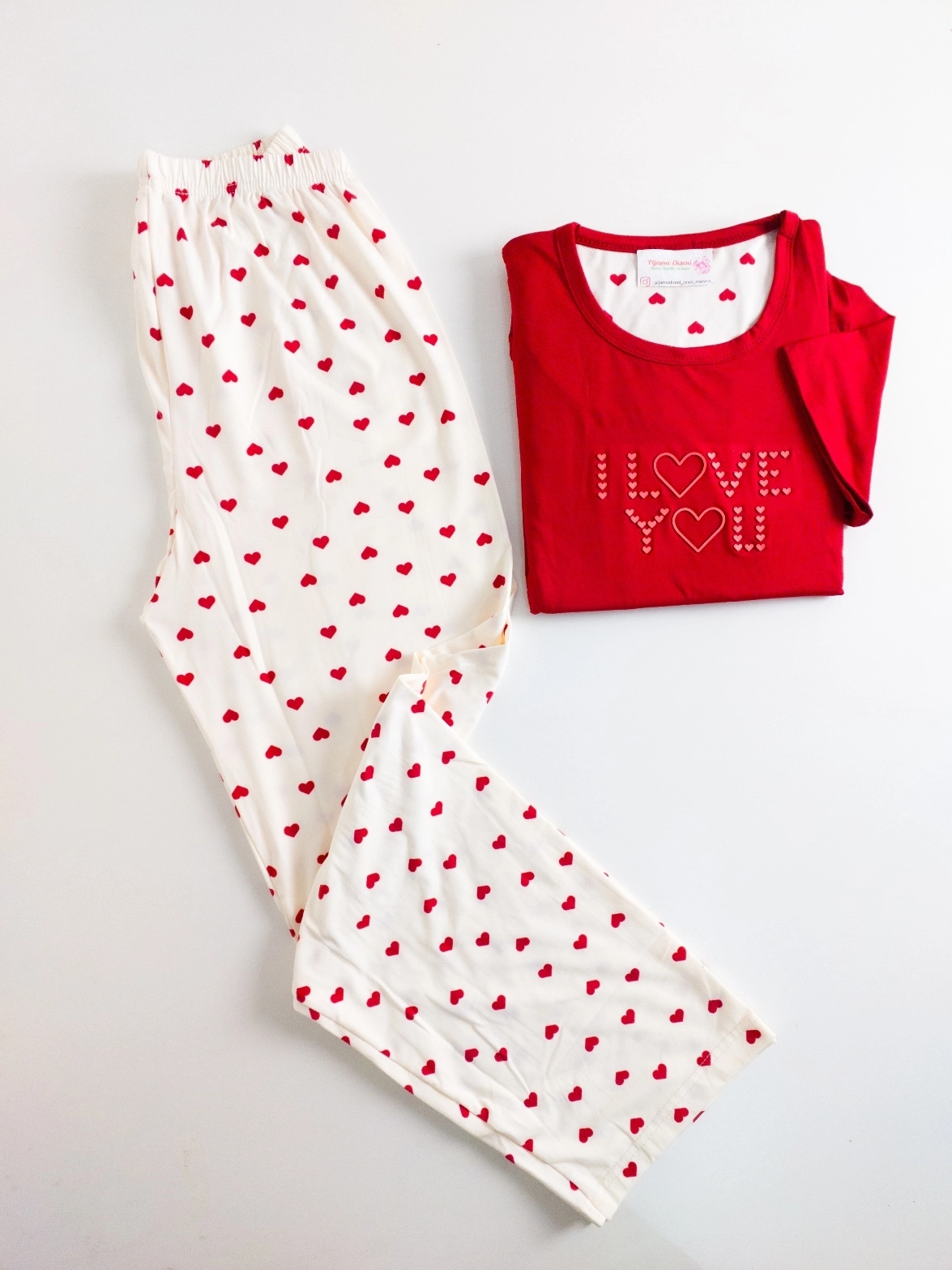 LİKRALI EKSTRA YUMUŞAK DOKU KISA KOL  Kalp Desen Bayan Pijama Takımı - 20411
