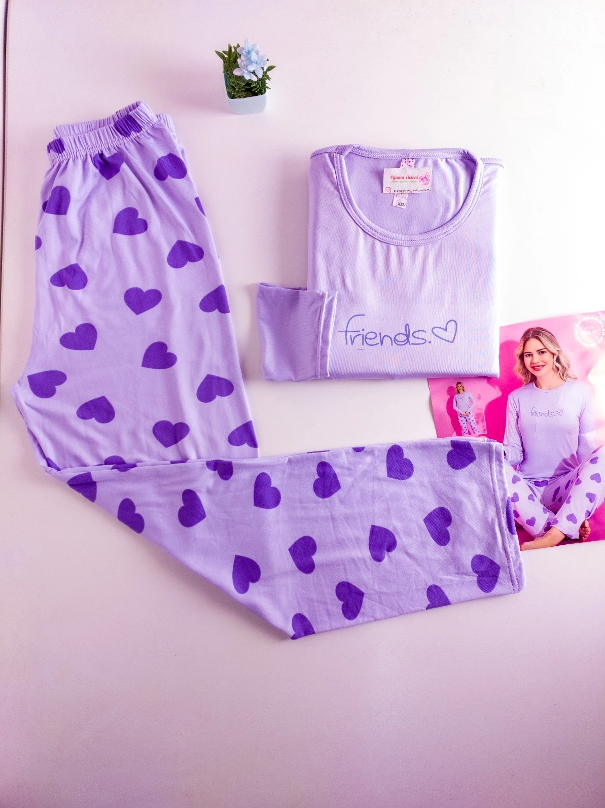 Yumuşak Melisa Kumaş FUL LİKRALI Uzun Kol Kadın Pijama Takımı 66517