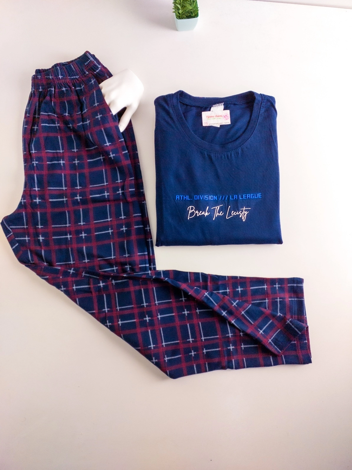 %100 Pamuk LİKRALI Kısa Kollu CEPLİ  Erkek Pijama Takımı 1296 - Lacivert