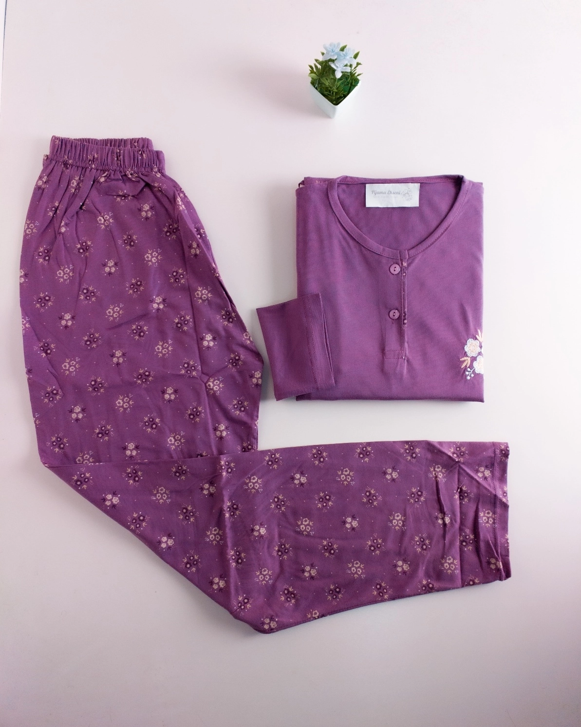 %100 Pamuk A Kalite Uzun Kollu Bayan Pijama Takımı - 100814