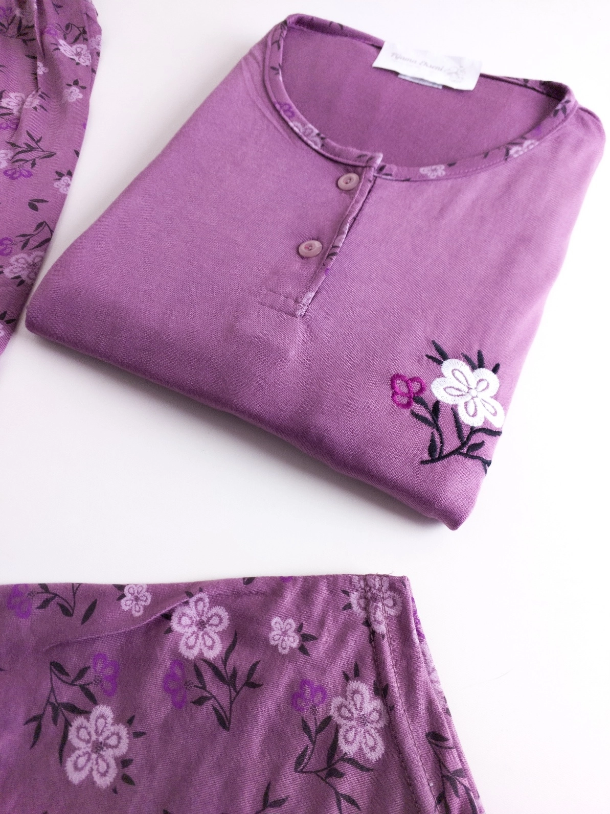 Yumuşak LİKRALI KISA Kollu ÇİÇEK Desen Bayan Pijama Takımı - 55371