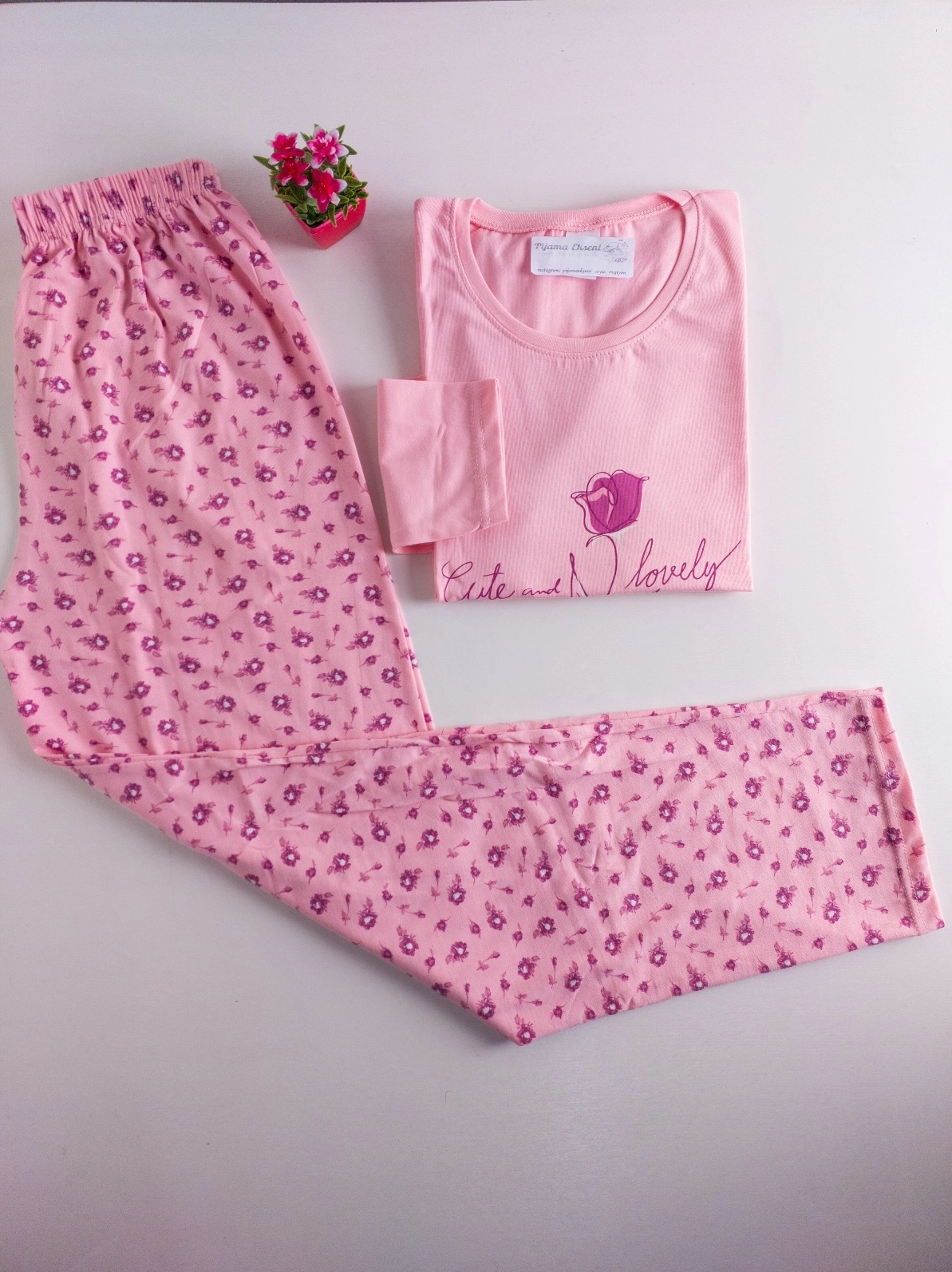 A KALİTE LİKRALI PAMUK Uzun Kol Kadın Pijama Takımı 1657