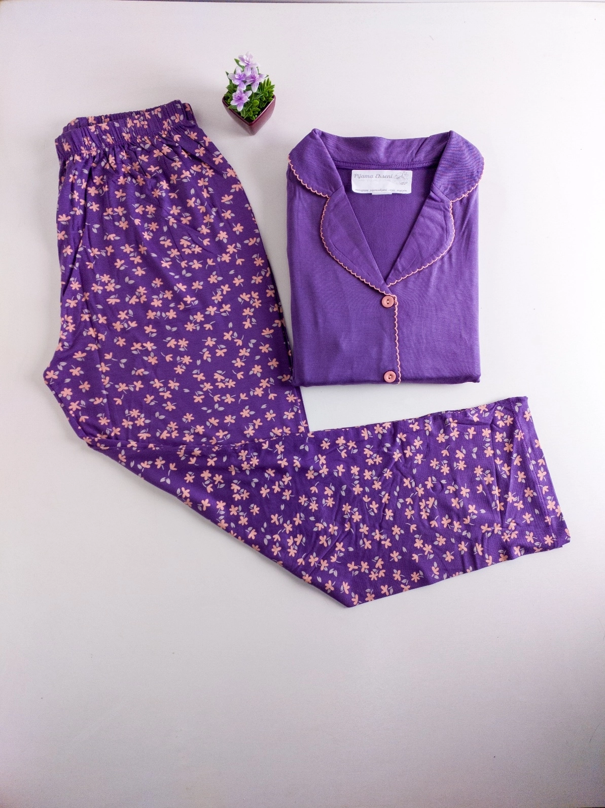 FULL LİKRALI EKSTRA YUMUŞAK DOKU Çiçek Desen Uzun Kollu Bayan Pijama Takımı - 2854
