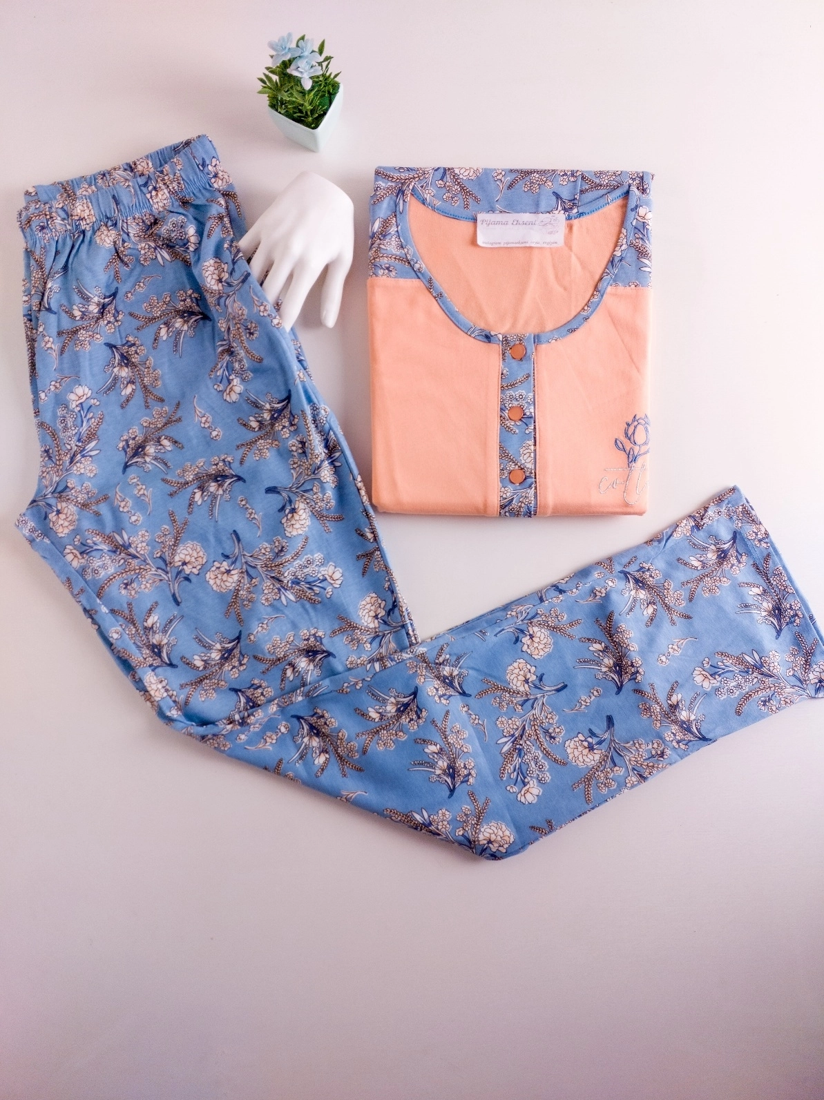 A KALİTE %100 PAMUK CEPLİ Kısa Kol Kadın Pijama Takımı 12142