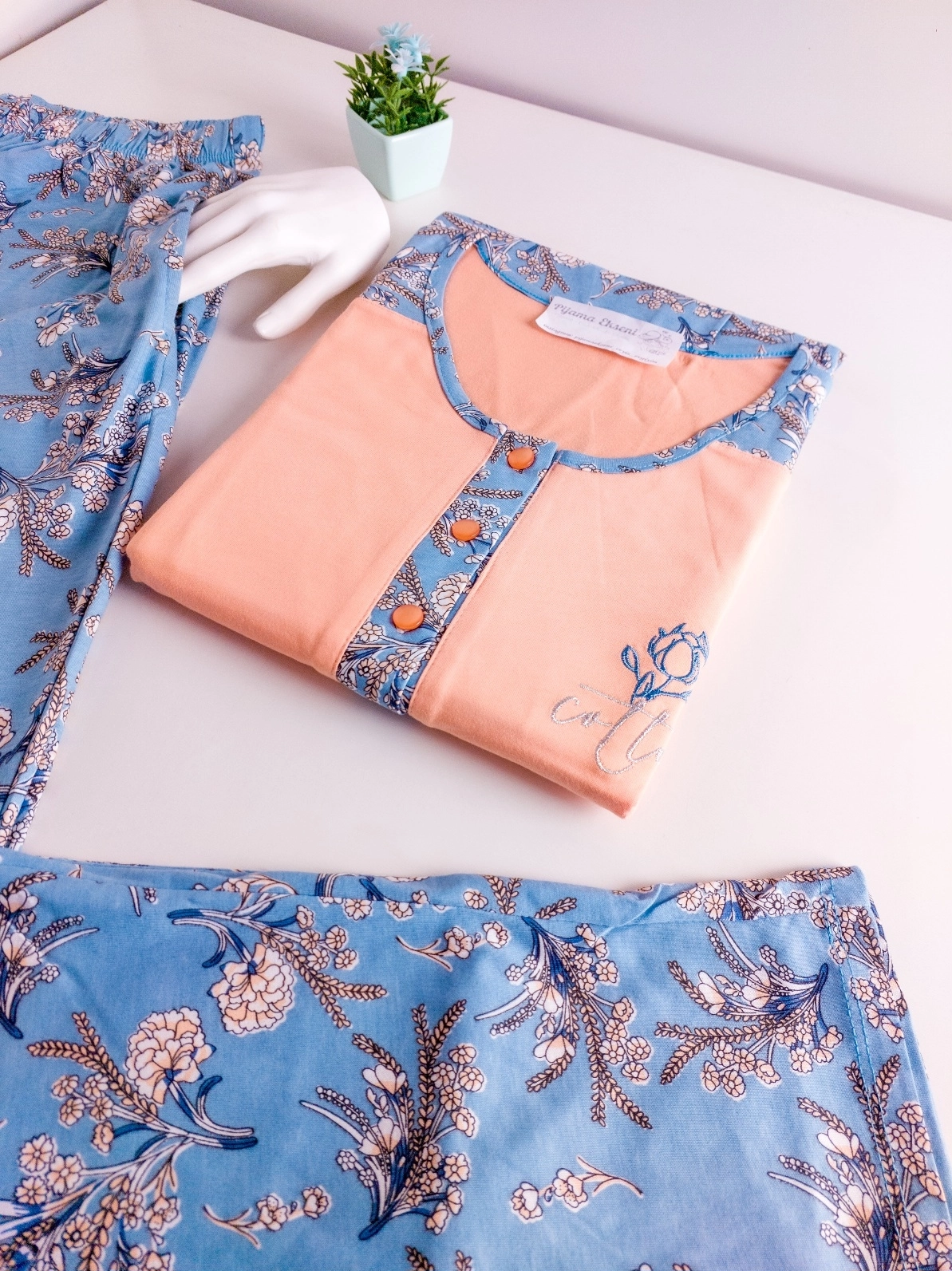 A KALİTE %100 PAMUK CEPLİ Kısa Kol Kadın Pijama Takımı 12142