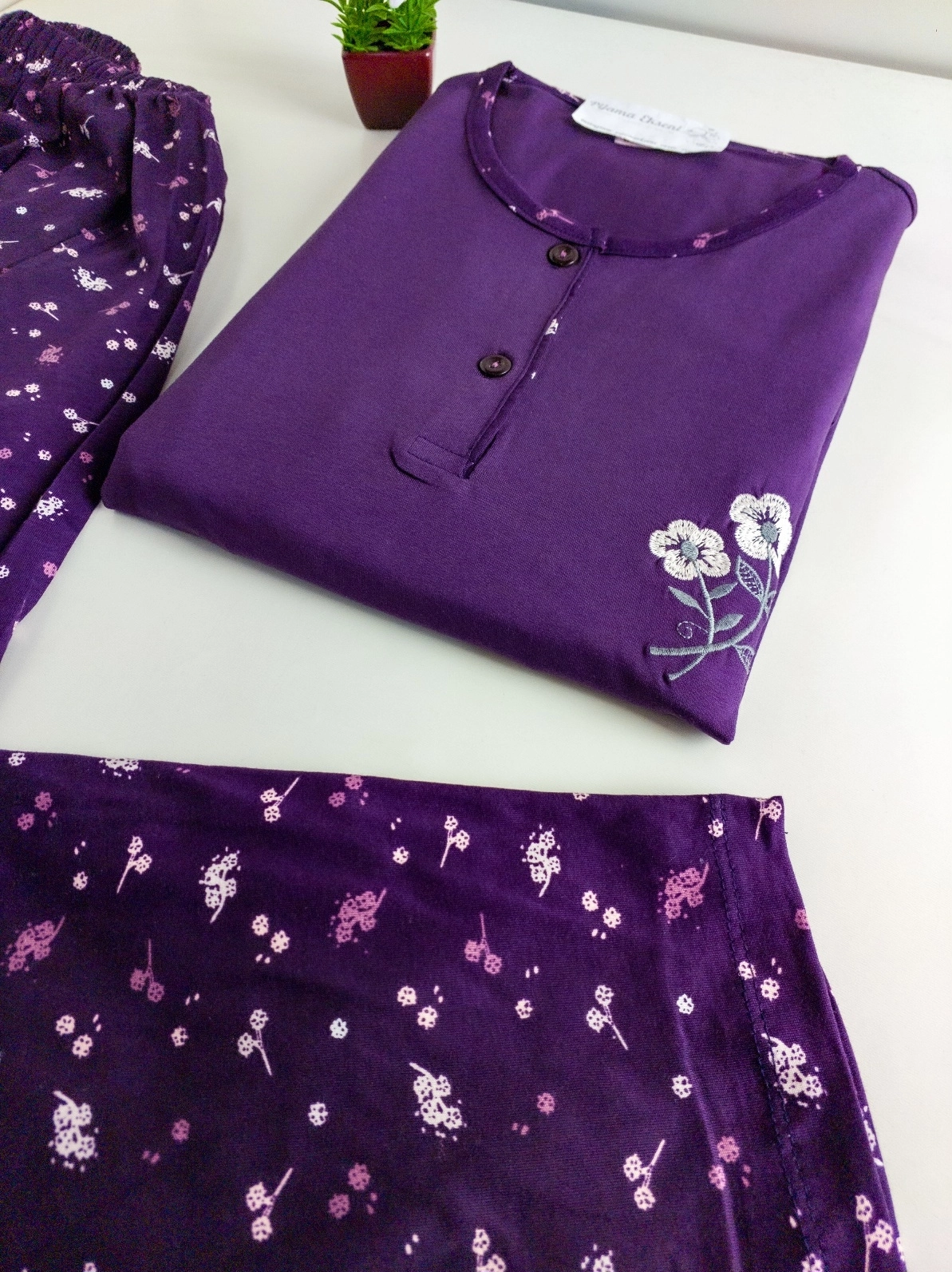 %100 PAMUK Likralı Büyük Beden KISA Kollu Çiçek Desen Kadın Pijama  15095
