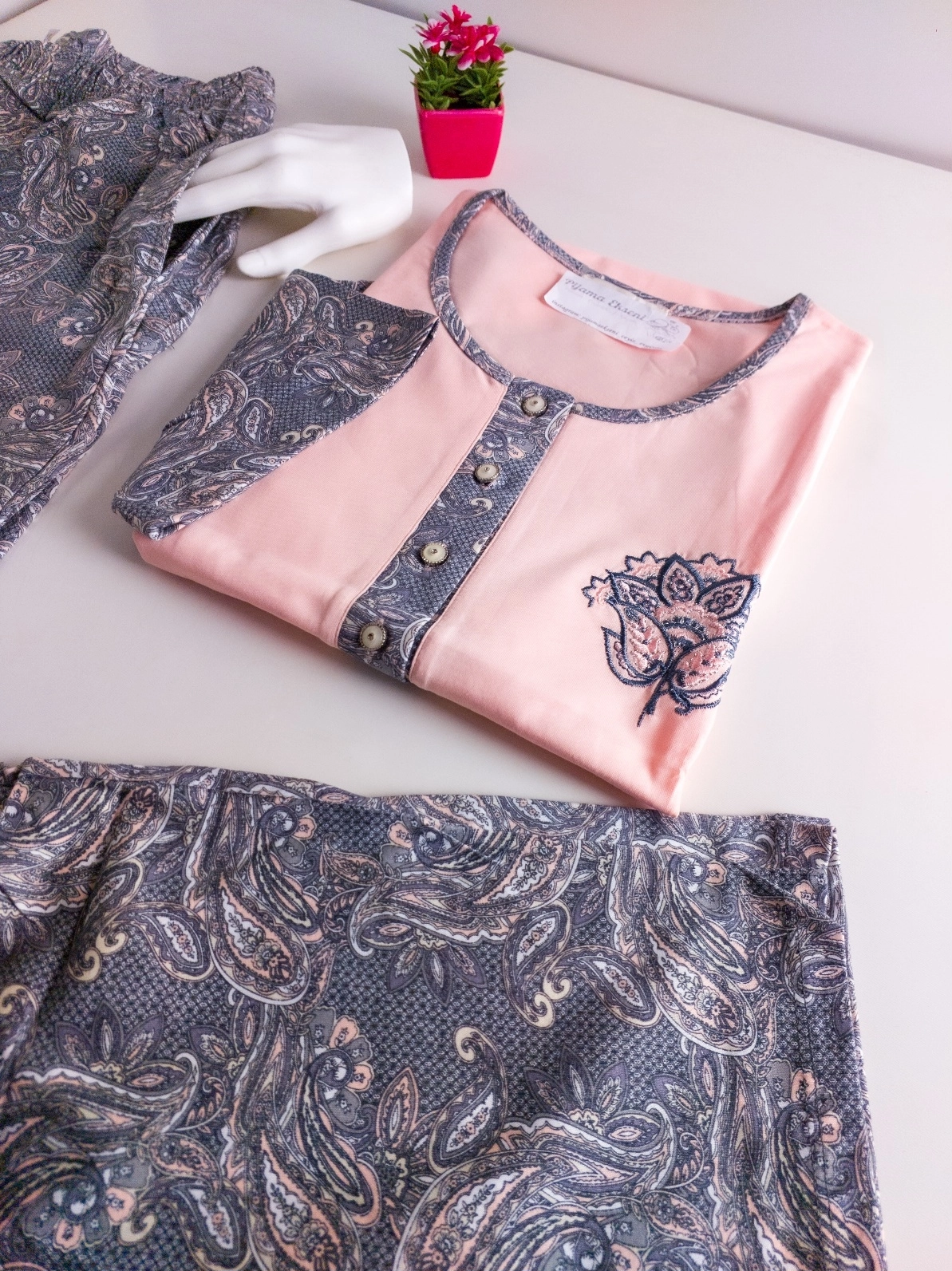 A KALİTE %100 PAMUK CEPLİ Kısa Kol Kadın Pijama Takımı 1229