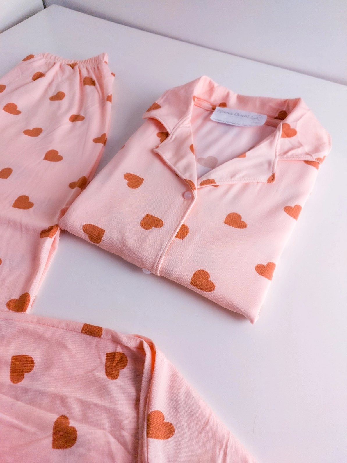 FULL LİKRALI YUMUŞAK DOKULU Boydan Düğmeli Kalp Desen Kadın Pijama Takımı - 31207