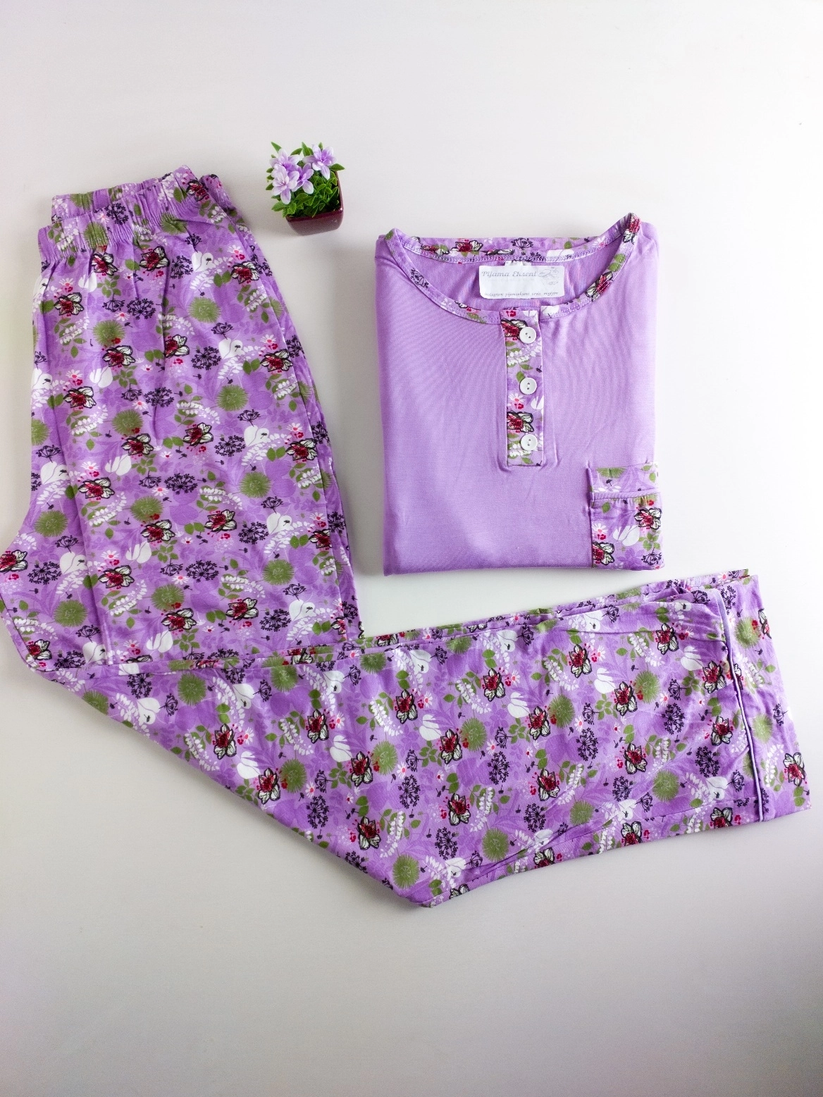 A KALİTE FULL LİKRALI %100 PAMUK VİSCON Kısa Kol Kadın Pijama Takımı 19535