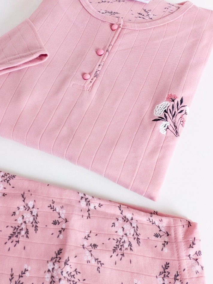 YUMUŞACIK Kışlık Şardonlu Yumuşak Raporlu İnterlok Leopar Desenli Nakışlı  Büyük Beden Kadın Pijama Takımı - 2721