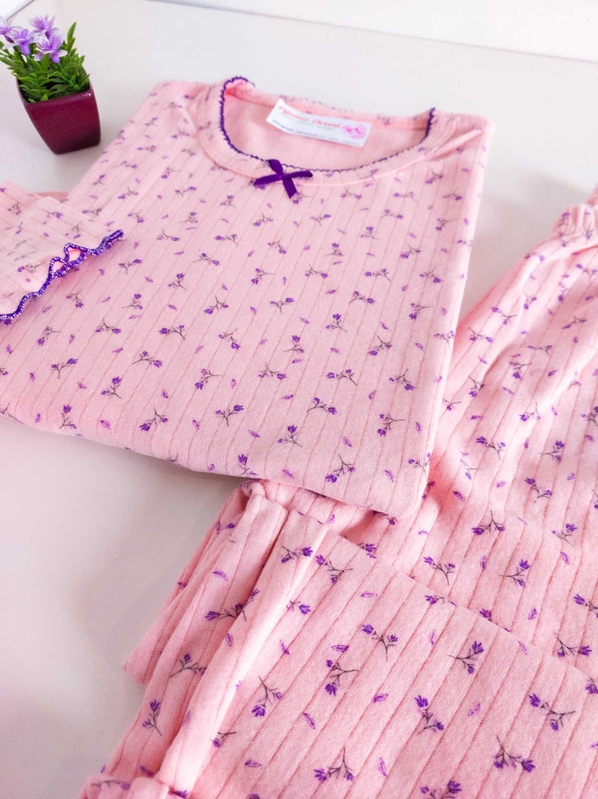 Kışlık Raporlu İnterlok Çiçek Desenli Kadın Pijama Takımı - 2666