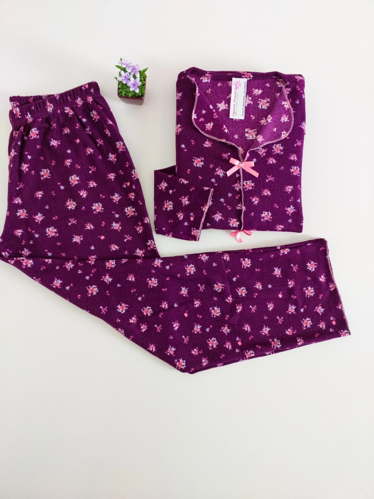 SÜPER SOFT YUMUŞAK DOKU Çiçek Desen Uzun Kollu Bayan Pijama Takımı - 11459