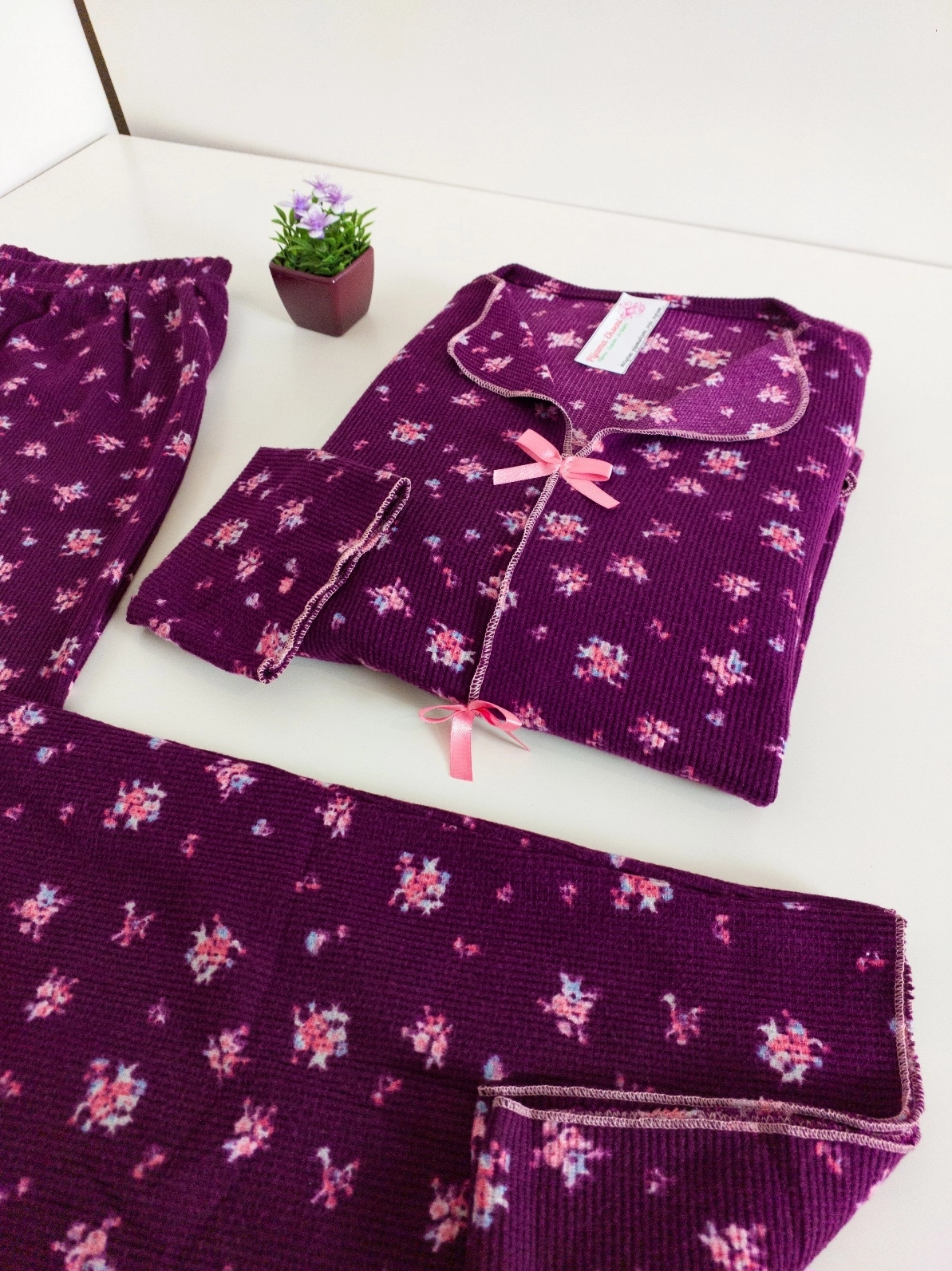 SÜPER SOFT YUMUŞAK DOKU Çiçek Desen Uzun Kollu Bayan Pijama Takımı - 11459
