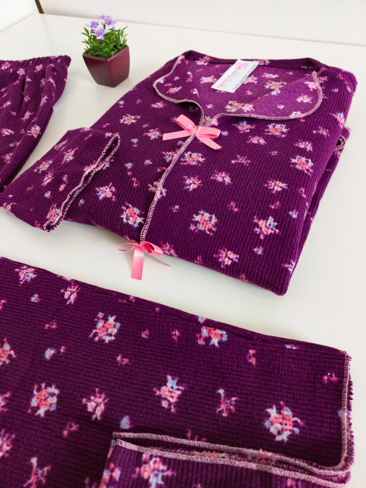 SÜPER SOFT YUMUŞAK DOKU Çiçek Desen Uzun Kollu Bayan Pijama Takımı - 11459