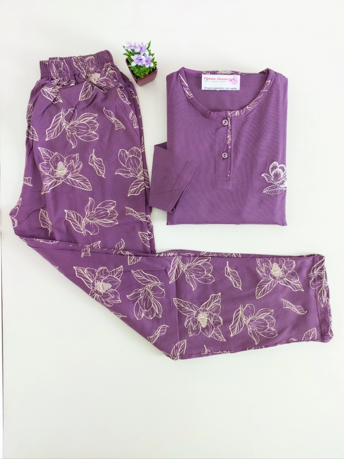 %100 Pamuk A Kalite Uzun Kollu Bayan Pijama Takımı - 101033