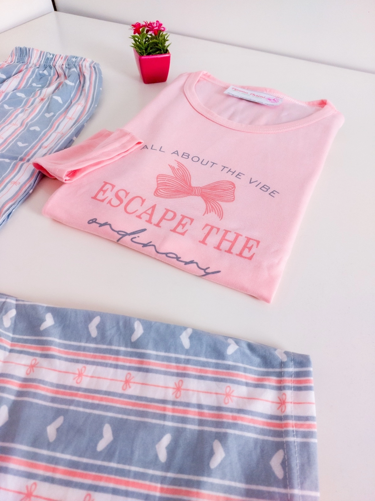 %100 Pamuk A Kalite Yumuşak Modal Pamuk Kumaş Bayan Pijama Takımı - 30283