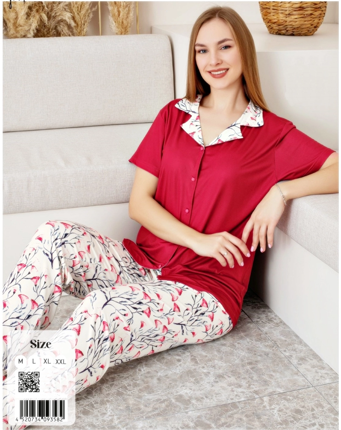 FULL LİKRALI YUMUŞAK DOKU Boydan Düğmeli Kısa Kollu Bayan Pijama Takımı - 65030