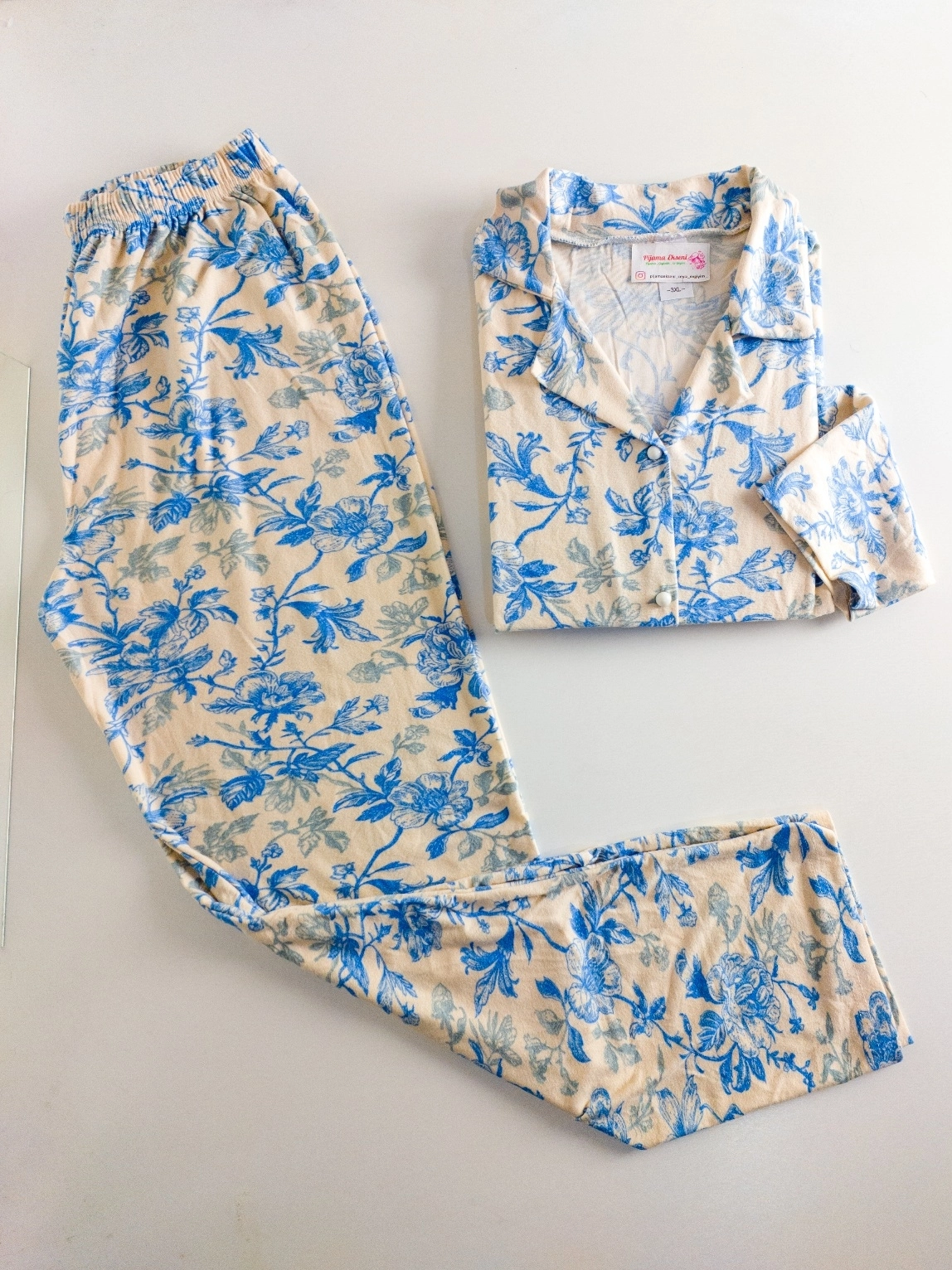 Battal Beden Ekstra Soft Süet Boydan Düğmeli Bayan Pijama Takımı - 11138