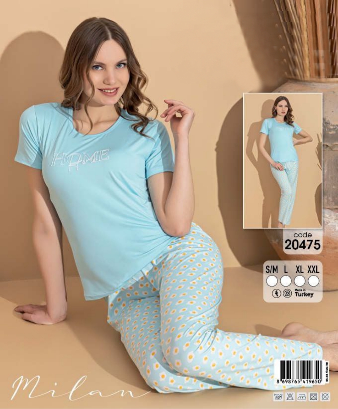 YUMUŞAK LİKRALI DOKU Kısa Kollu  Bayan Pijama Takımı - 20475