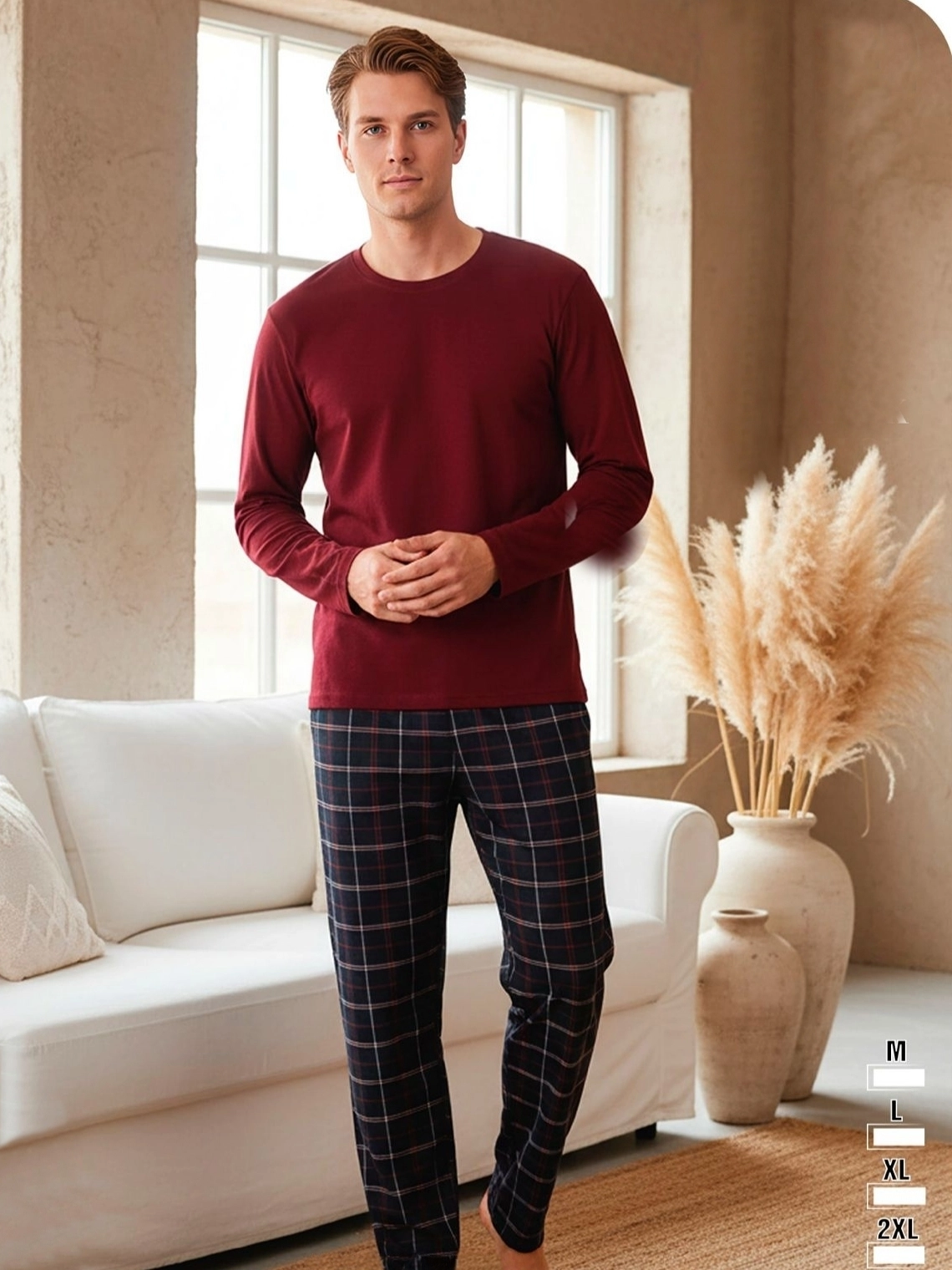 CEPLİ KIŞLIK LİKRALI PENYE İNTERLOK Uzun Kol Erkek Pijama Takımı- 2500
