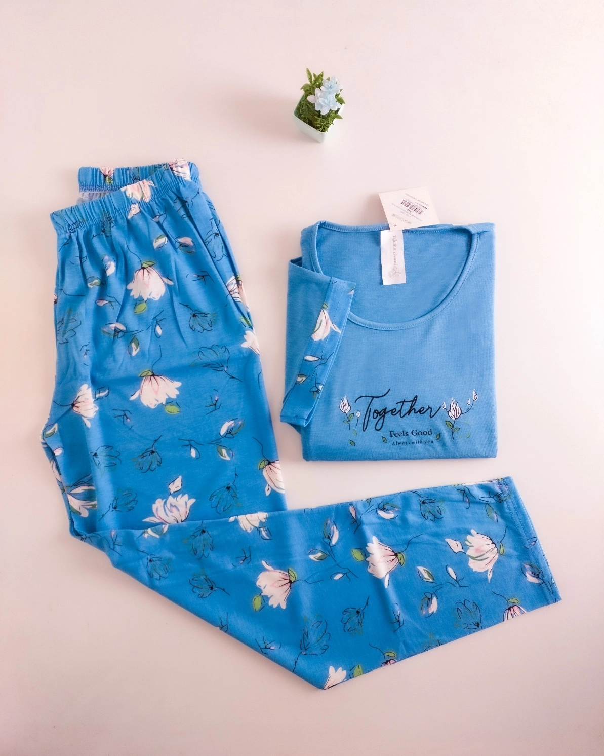 Büyük Beden KISA Kollu Çiçek Desen Kadın Pijama  7340