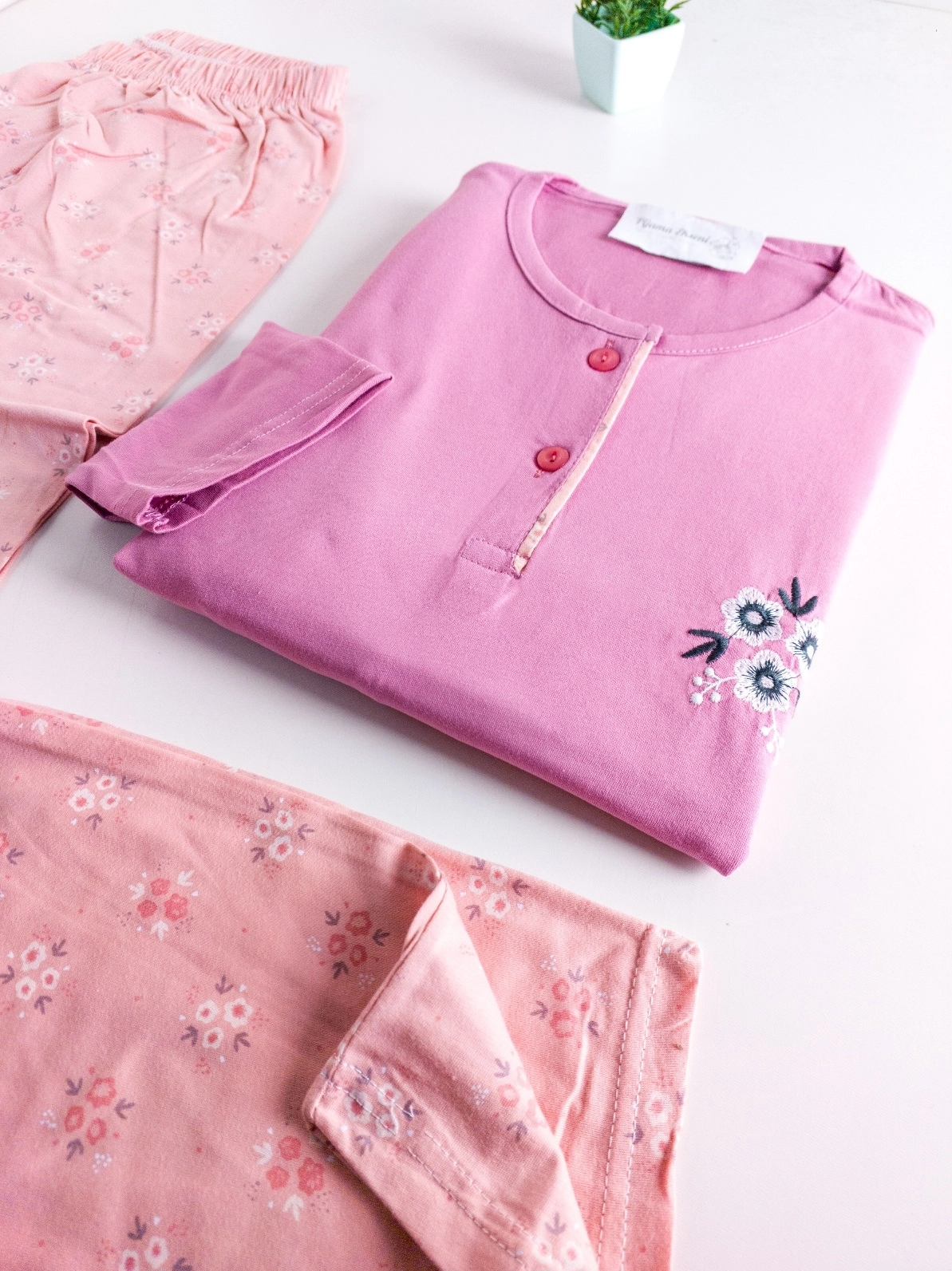 %100 Pamuk A Kalite Uzun Kollu Bayan Pijama Takımı - 100813