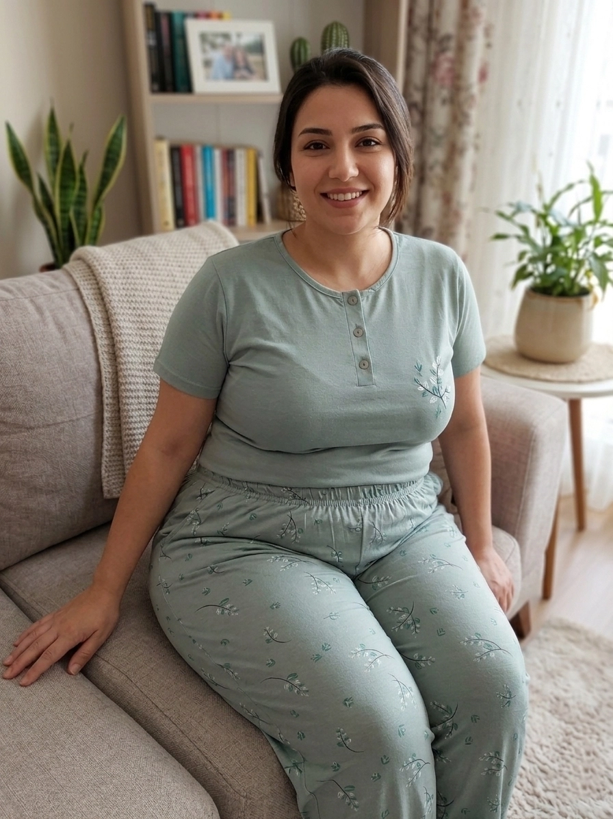 Büyük Beden Düğmeli KISA Kollu Çiçek Desen Kadın Pijama 50182