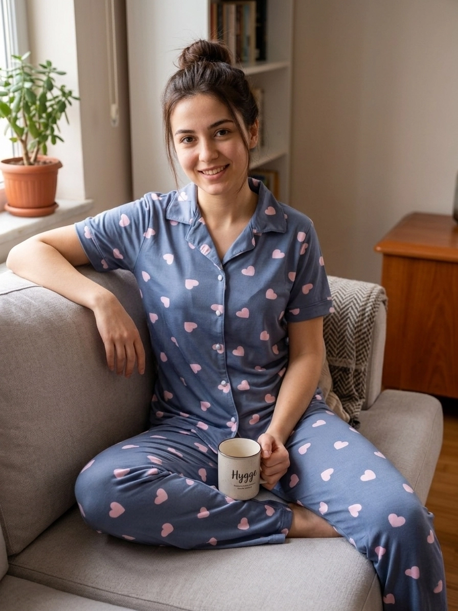 FULL LİKRALI YUMUŞACIK Kısa Kollu Boydan Düğmeli Kadın Pijama Takımı - 3101