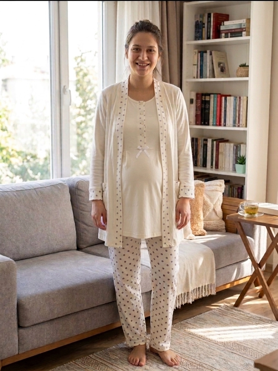 1.Kalite %100 Pamuk Yumuşak Kumaş Sabahalıklı  LOHUSA Hamile Pijama Takım 2053