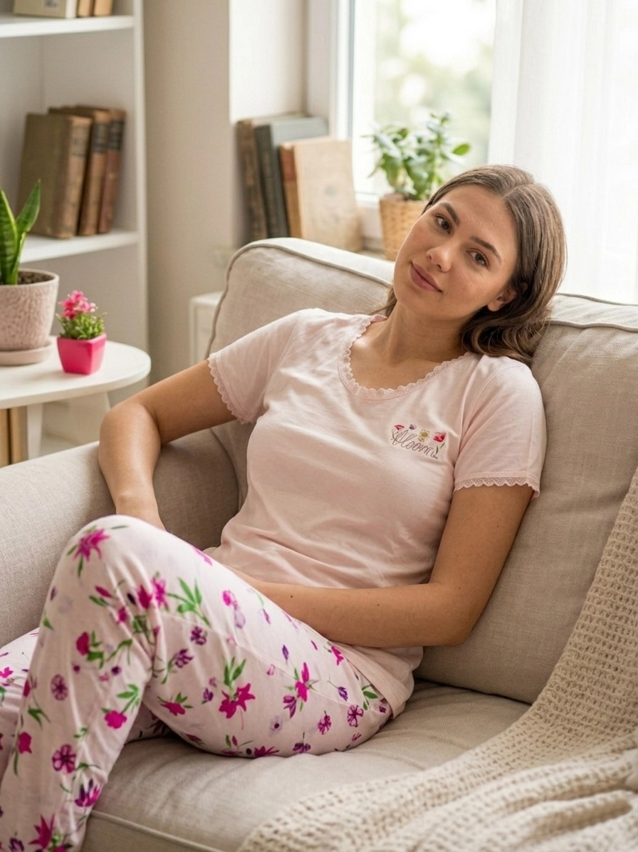 A Kalite Spüper Soft Full Likralı Kısa Kol Pamuk Viskon Bayan Pijama Takımı 40114