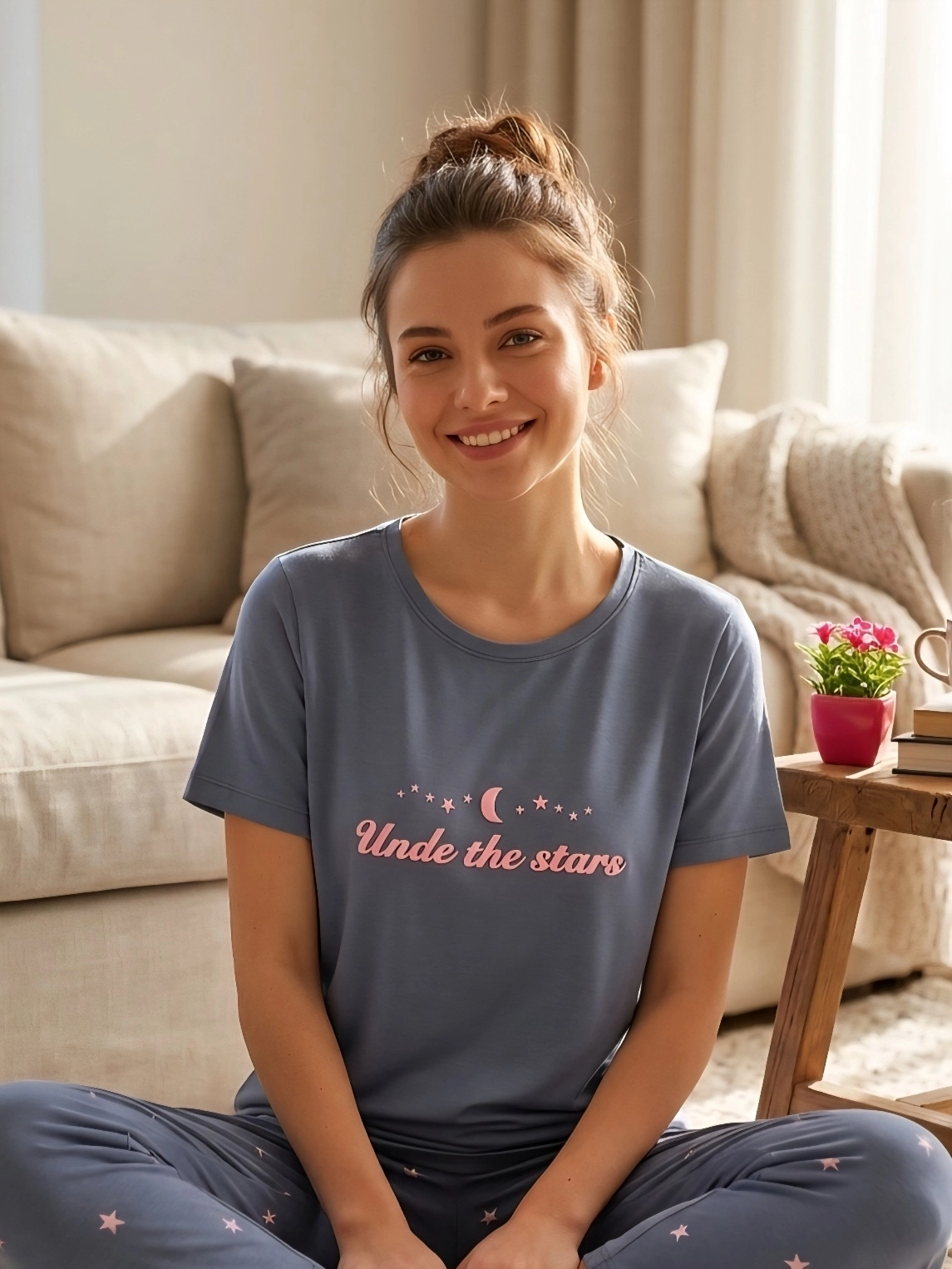 Yumuşak Full Likralı Kısa Kol Kadın Pijama Takımı  1332