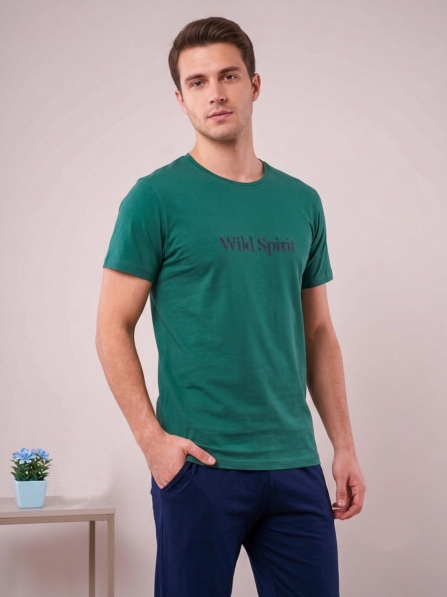%100 Pamuk Kısa Kollu CEPLİ  Erkek Pijama Takımı 6323